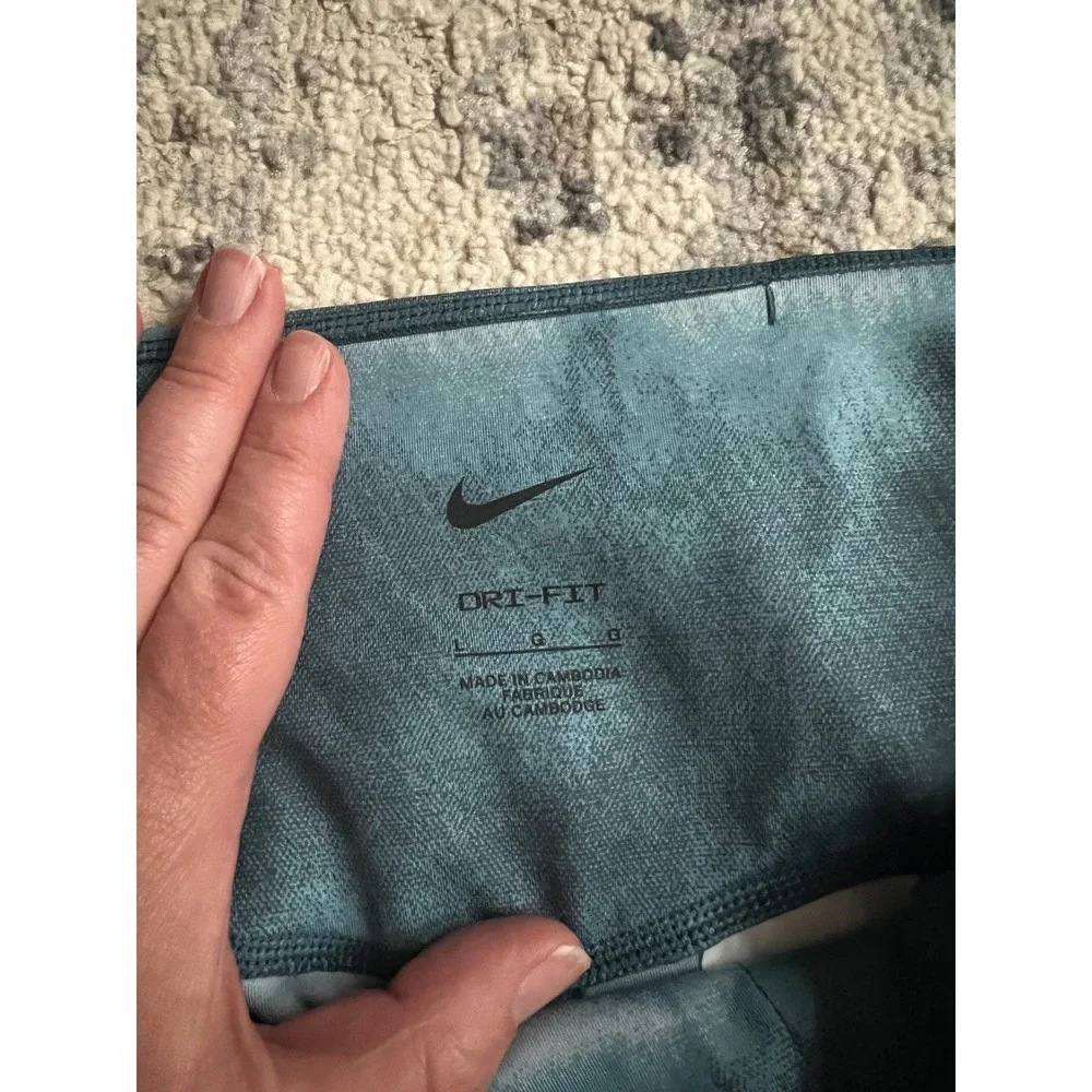 Nike Dri-FIT Womens Teal Tie Dye Orange Stripe Training Leggings Large High Rise
